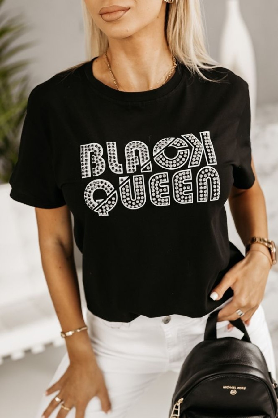 Odziez CandyTM T-Shirty Z Aplikacja | T-Shirt Bawelniany Black Queen Czarny