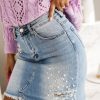 Odziez CandyTM | Spodnica Jeansowa Z Perelkami Jasny Jeans