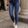 Odziez CandyTM Spodnie Jeansowe | Spodnie Jeansowe Slim Fit Z Efektownymi Przeszyciami Z Tylu Granatowy Jeans