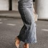 Odziez CandyTM | Spodnica Maxi Denimowa Zdobiona Guzikami Grafitowy Jeans