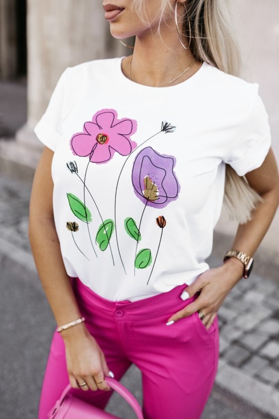 Odziez CandyTM T-Shirty Jednokolorowe | T-Shirt Flowers Bialy