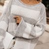 Odziez CandyTM Swetry Dlugie | Sweter Oversize Stripes Szaro-Bialy