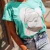 Odziez CandyTM T-Shirty Z Nadrukiem | T-Shirt Szkic Twarz Kobiety W Koku Zielony