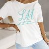 Odziez CandyTM T-Shirty Z Aplikacja | T Shirt La Mu Collection Bialy Z Turkusowa Aplikacja