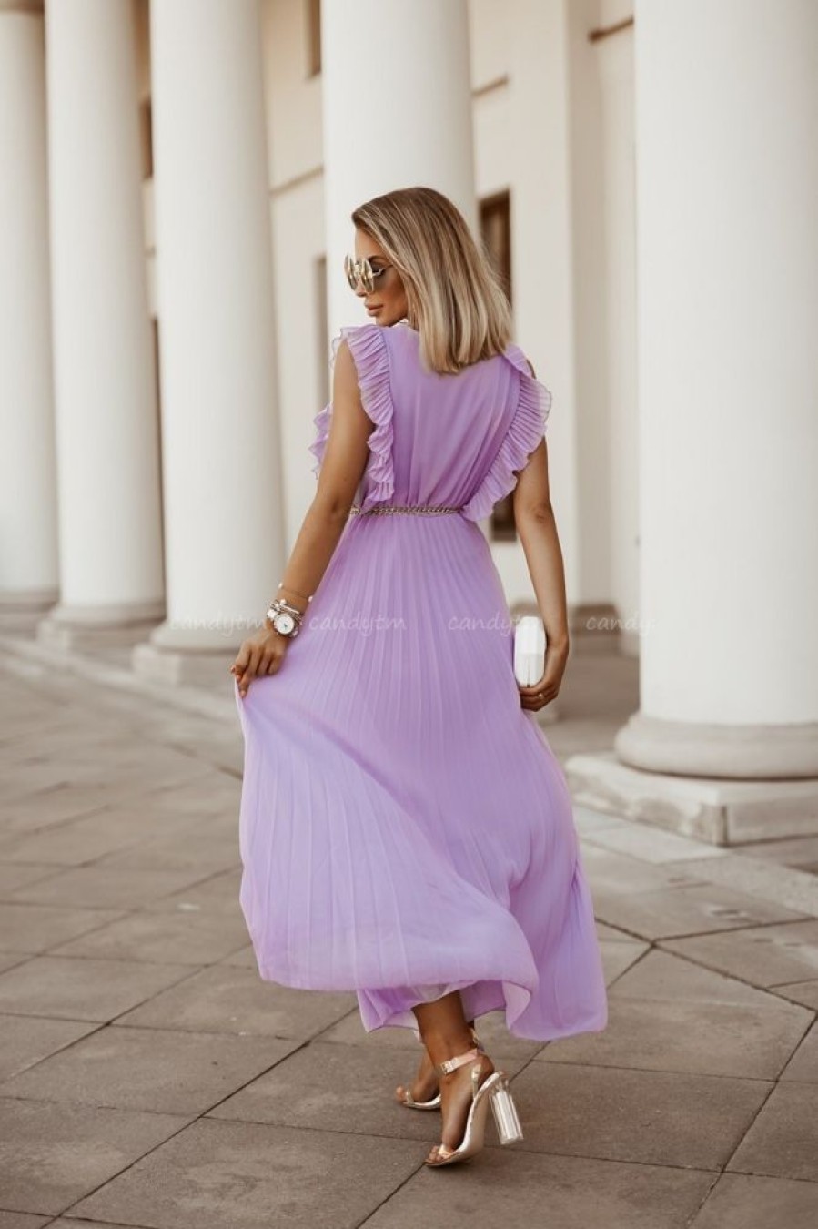 Odziez CandyTM Sukienki Plisowane | Sukienka Plisowana Maxi Porto Lilac