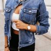 Odziez CandyTM Katany Jeansowe | Bomberka Denim Jeans Zip Na Stojce Niebieski Jeans