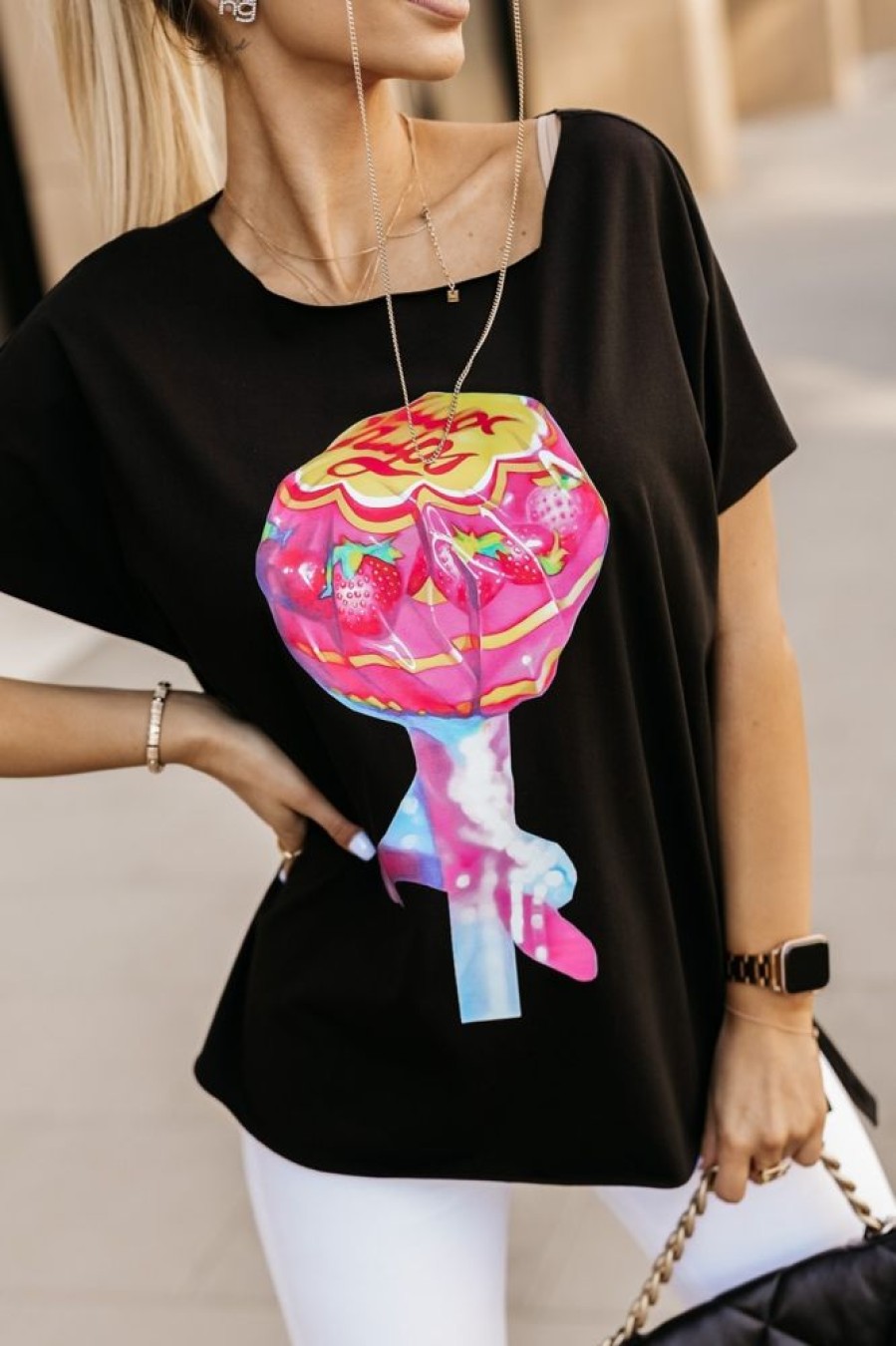 Odziez CandyTM T-Shirty One Size | T-Shirt Tunika Square Chupa Chups Czarny