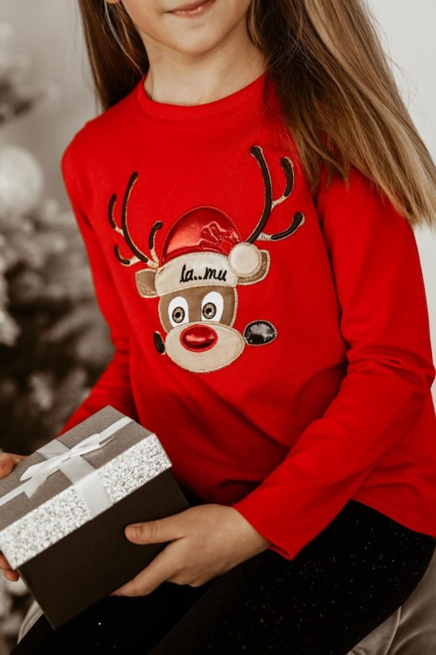 Odziez CandyTM Bluzki Basic | T-Shirt La Mu Rudolf Renifer Czerwony Kids