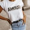 Odziez CandyTM T-Shirty Z Nadrukiem | T-Shirt Z Motywem Pantery Amour Bialy