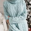 Odziez CandyTM Swetry Dlugie | Sweter Tunika Z Golfem Wool Turkusowy