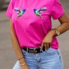 Odziez CandyTM T-Shirty Z Nadrukiem | T-Shirt Koliberki Mocny Roz