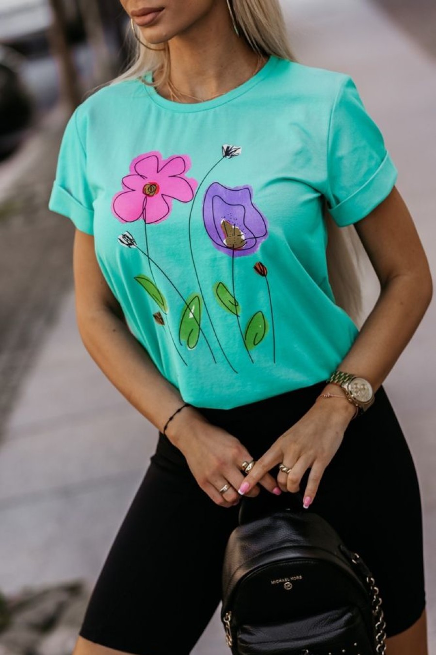 Odziez CandyTM T-Shirty Z Nadrukiem | T-Shirt Flowers Zielony