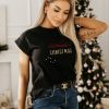 Odziez CandyTM T-Shirty Z Nadrukiem | T-Shirt Bawelniany Ze Zlotym Nadrukiem Christmas Czarny