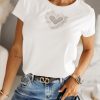 Odziez CandyTM T-Shirty Z Aplikacja | T-Shirt Z Bizuteryjna Aplikacja Serce Bialy