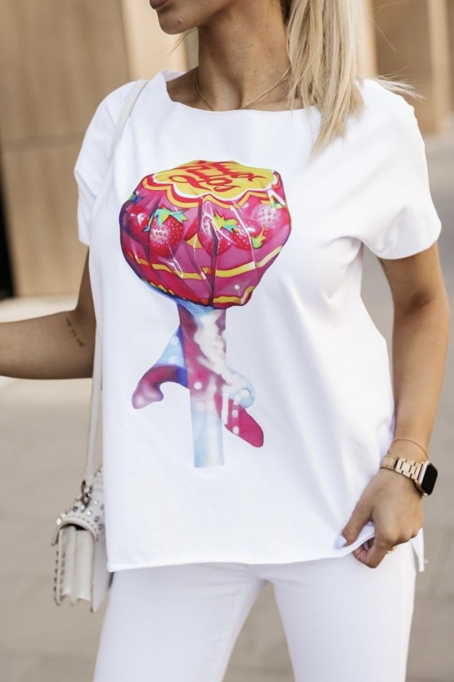 Odziez CandyTM T-Shirty One Size | T-Shirt Tunika Square Chupa Chups Bialy